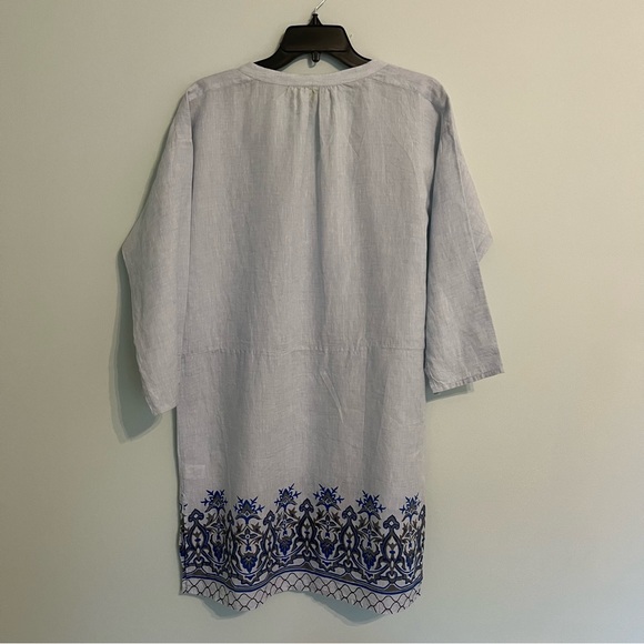 ROBERTA ROLLER RABBIT Size S Blue Print Linen Tunic Shift Dress  Keyhole Beach - Picture 6 of 7